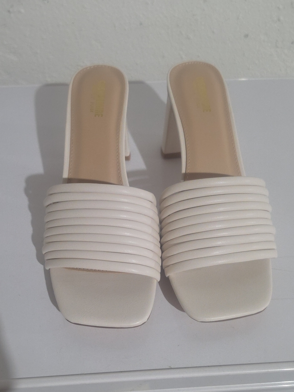 Cushionaire Women's Cream Slide Heeled Sandals - Elegant Block Heel